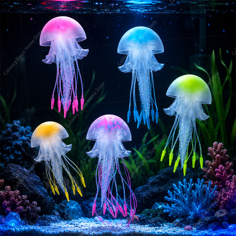 창의적인 시뮬레이션된 떠다니는 형광 발광 효과 해파리  - Aquarium Fish Artificial 리뷰 및 가격